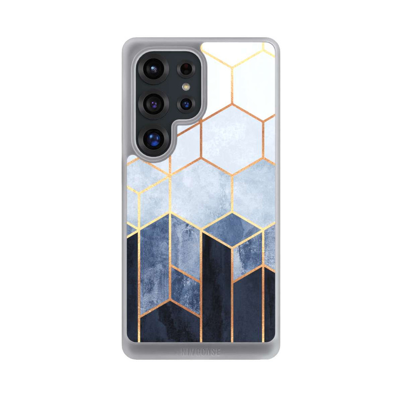 Galaxy S25 Ultra NIVOcore Impression d'or d'hexagones bleus doux