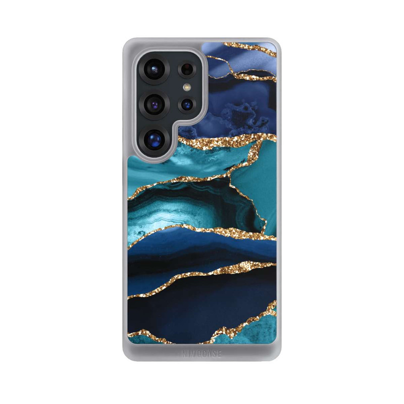 Galaxy S25 Ultra NIVOcore Aspect pailleté doré marbré bleu foncé et bleu clair