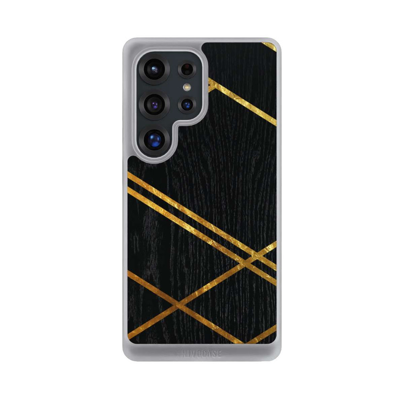 Galaxy S25 Ultra NIVOcore Schwarzes geometrisches Muster Goldene Streifen