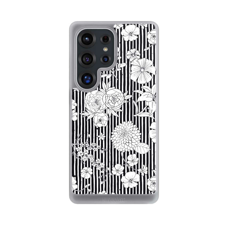 Galaxy S25 Ultra NIVOcore Blumen und Streifen Schwarz und Weiß