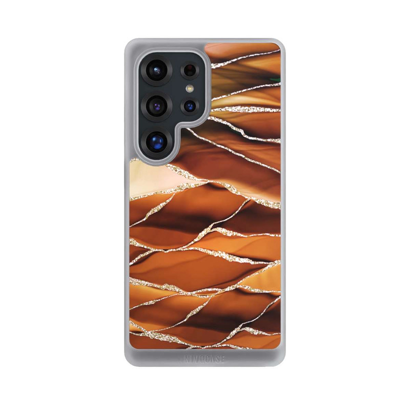 Galaxy S25 Ultra NIVOcore Braune Marmorstreifen im Glitzer Look
