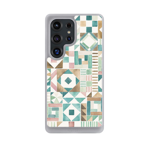Samsung Galaxy S25 Ultra NIVOcore Geometric Blocks Retro Vintage Patchwork Green