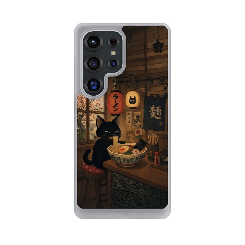 Galaxy S25 Ultra NIVOcore Ramen Bar with a Black Cat with AI