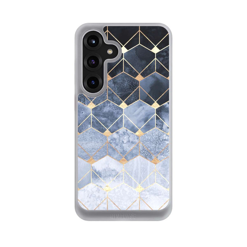 Galaxy S25 + NIVOcore Blaue Sechsecke und Diamanten Golddruck