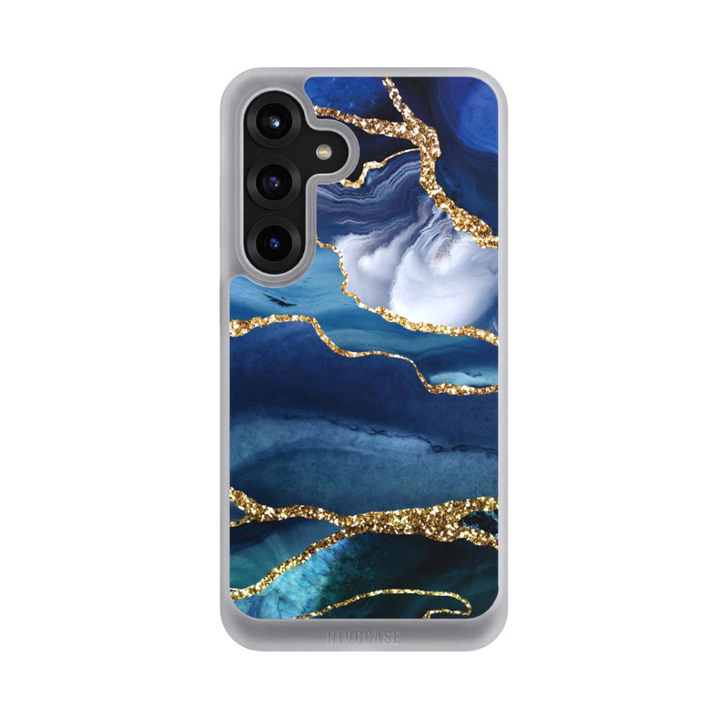 Galaxy S25 + NIVOcore  Blauer Marmor Gold Glitzer Look