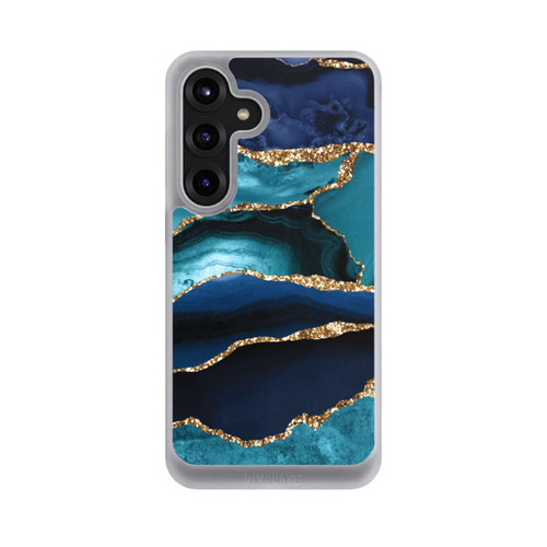 Samsung Galaxy S25+  NIVOcore Dark and Light Blue Marble Gold Glitter Look
