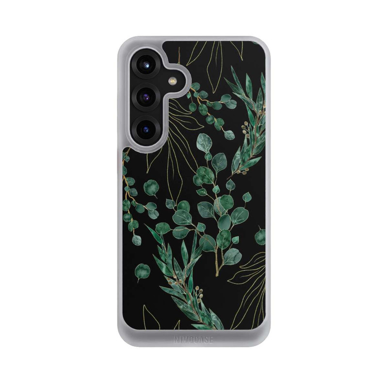 Galaxy S25 + NIVOcore Feuilles d'Eucalyptus Fond Noir
