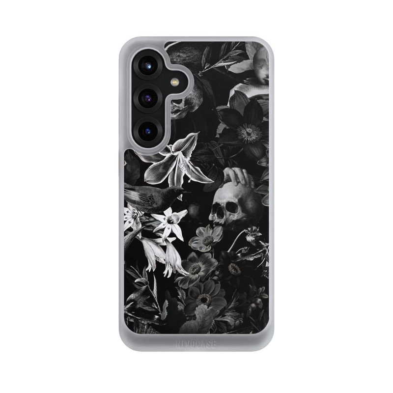 Galaxy S25 + NIVOcore Skulls and Flowers on Black Background