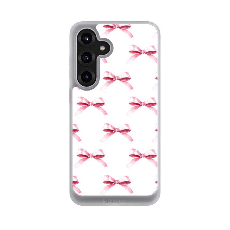 Galaxy S25 + NIVOcore Motif Nœud Rose sur Fond Blanc