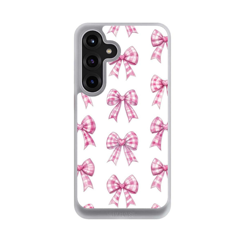 Galaxy S25 + NIVOcore Pinke Gingham Herzen und Schleifen mit KI