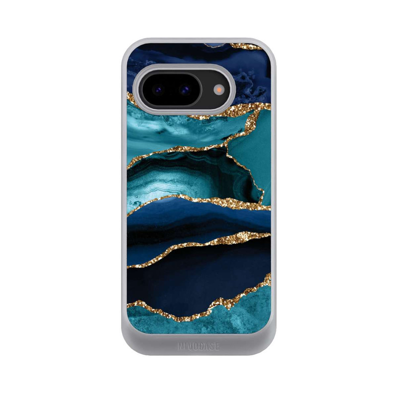Pixel 9a NIVOcore Dark and Light Blue Marble Gold Glitter Look