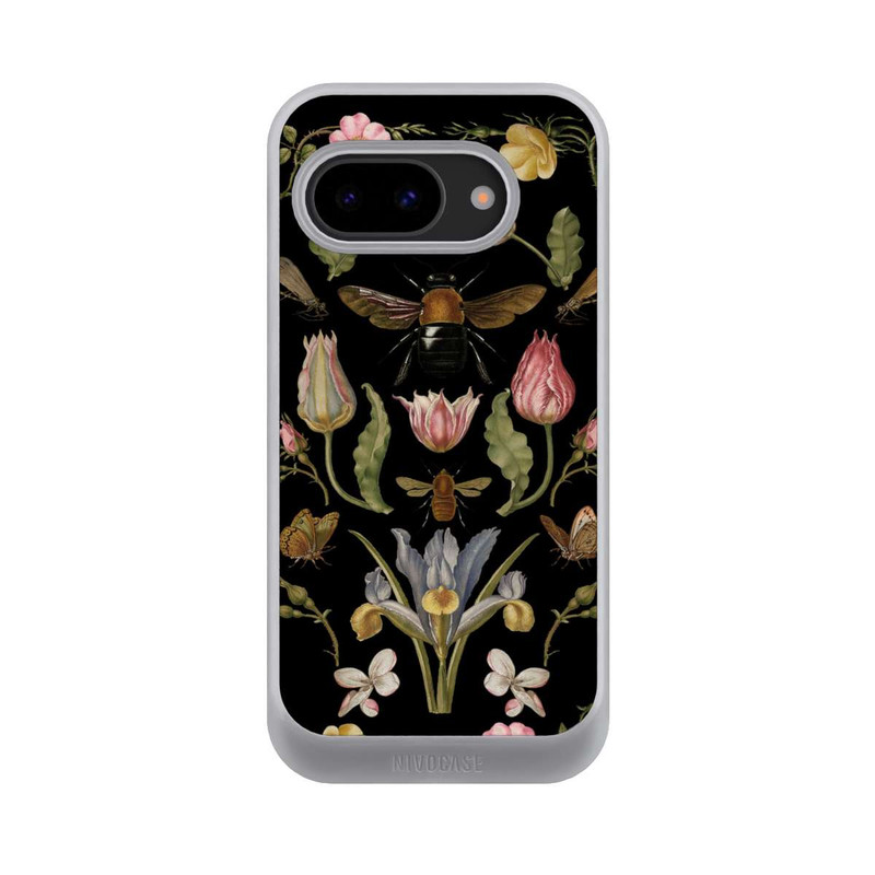 Pixel 9a NIVOcore Fleurs Sauvages et Abeilles Fond Noir