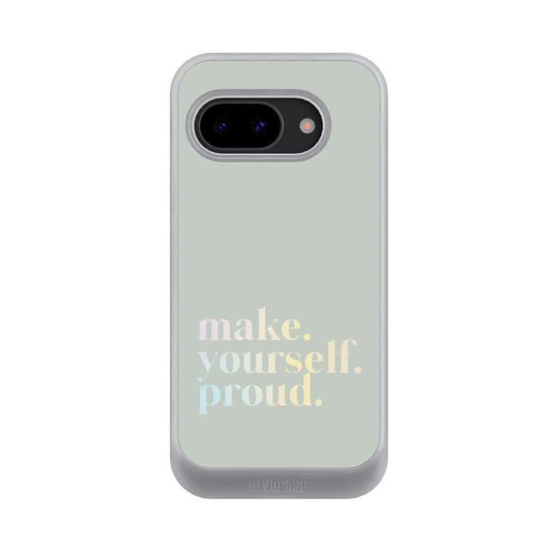 Pixel 9a NIVOcore Make Yourself Proud Zitat-Minze und Farbverlauf