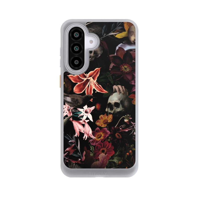 Galaxy A56 5G NIVOcore Totenköpfe und Blumen auf dunklem Hintergrund