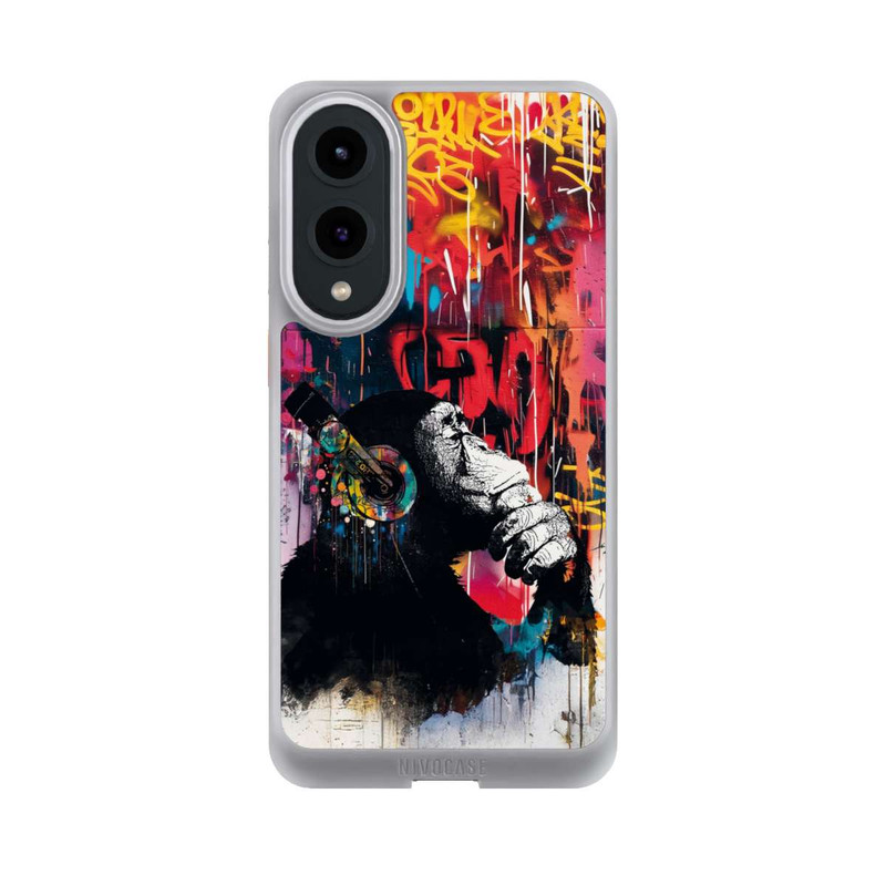 Galaxy S25 Edge NIVOcore Affe Stereo Kopfhörer Graffiti Street Art Blau