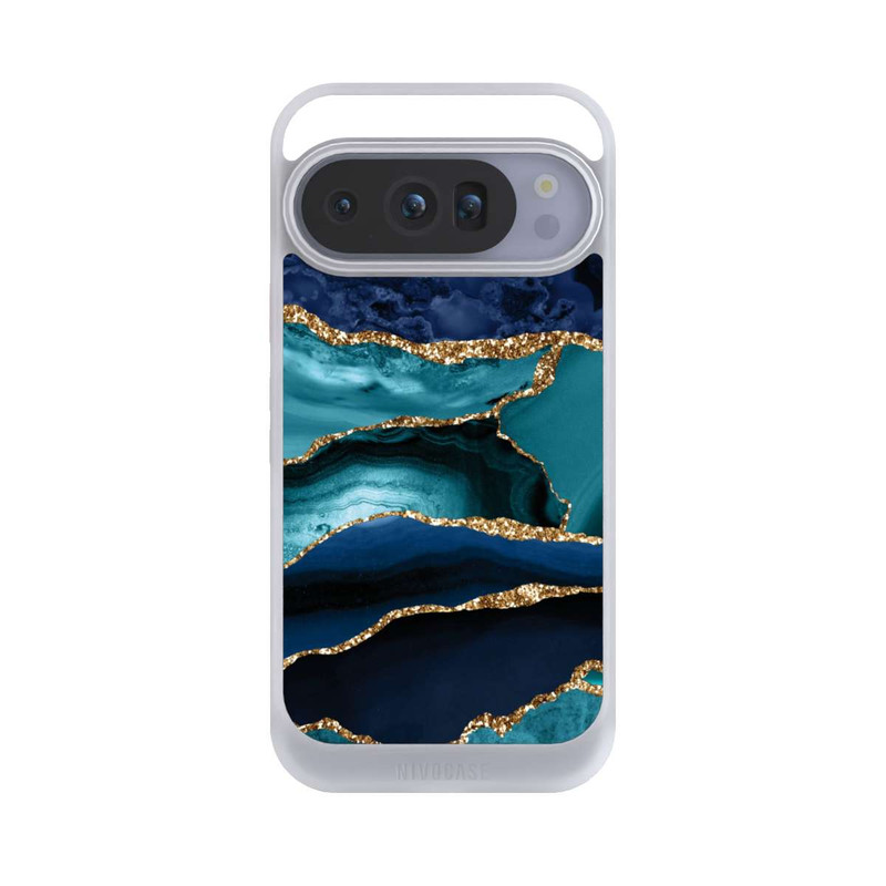 Pixel 10 Pro NIVOcore Dark and Light Blue Marble Gold Glitter Look