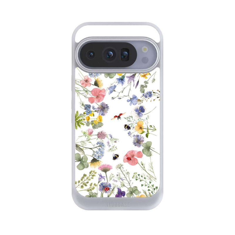 Pixel 10 Pro NIVOcore Bunte Frühlingsblumen und Bienen