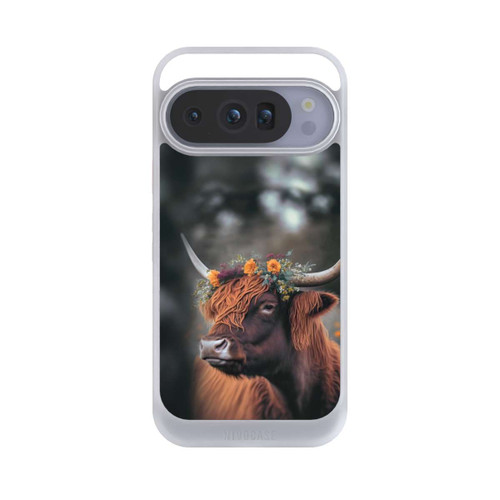 Google Pixel 10 Pro NIVOcore Vache des Highlands avec des fleurs avec IA