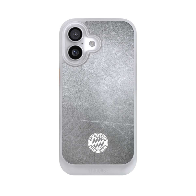iPhone 17 NIVOcore Logo FCB Classique Petit - Blanc sur Fond Métallique