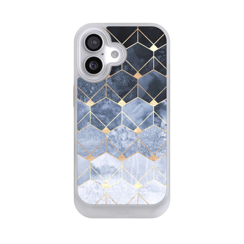 iPhone 17 NIVOcore Blaue Sechsecke und Diamanten Golddruck