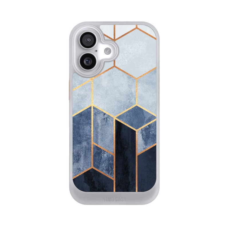 iPhone 17 NIVOcore Soft Blue Hexagons Gold Print