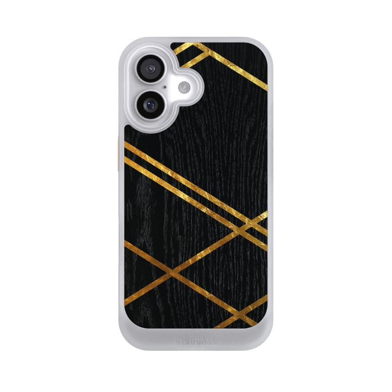 iPhone 17 NIVOcore Black Geometric Pattern Golden Stripes