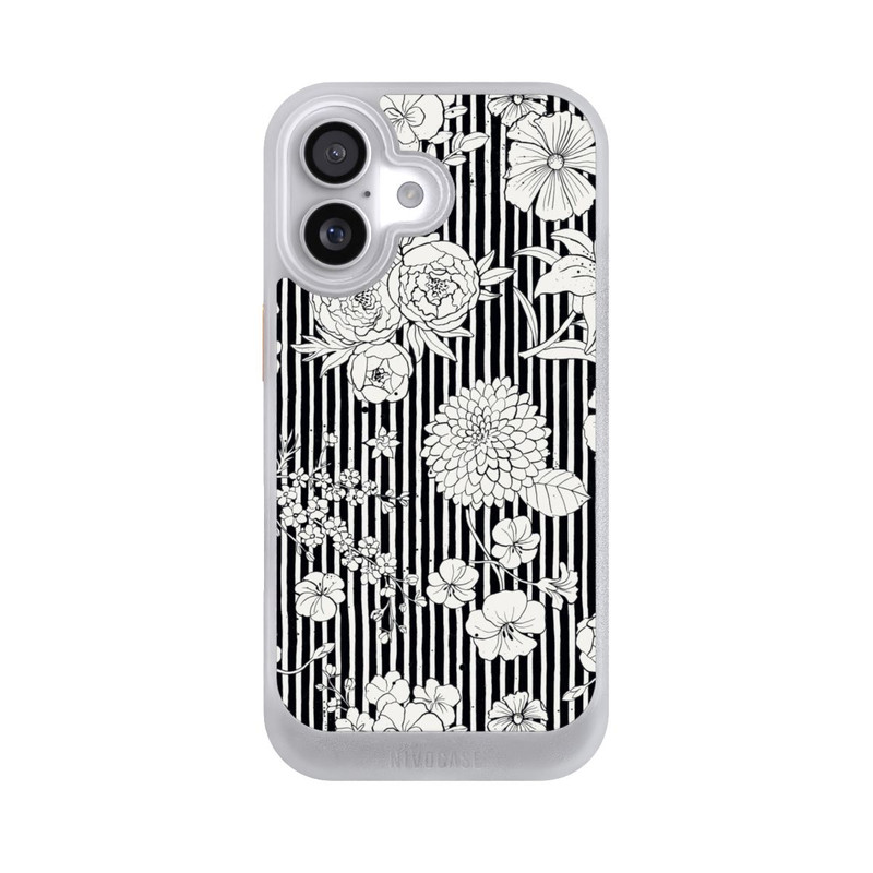iPhone 17 NIVOcore Fleurs et rayures noir et blanc