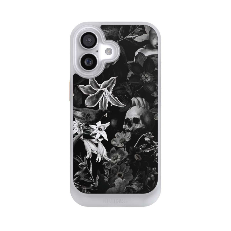 iPhone 17 NIVOcore Crânes et fleurs sur fond noir