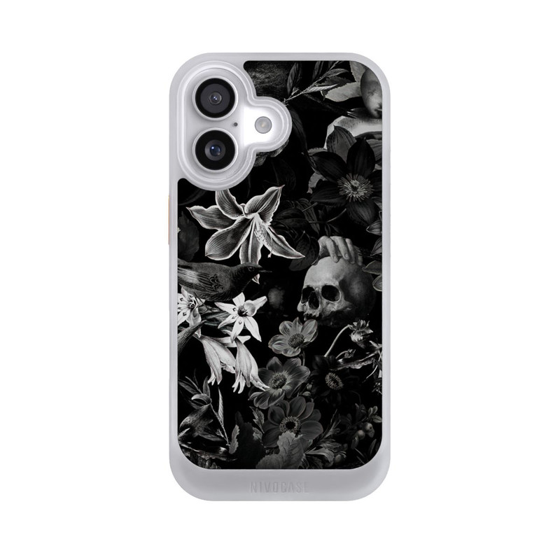 iPhone 17 NIVOcore Skulls and Flowers on Black Background