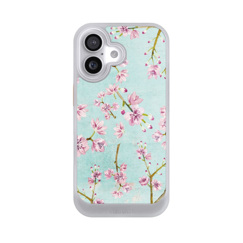 iPhone 17 NIVOcore Motif de brindilles de fleurs de cerisier bleu clair