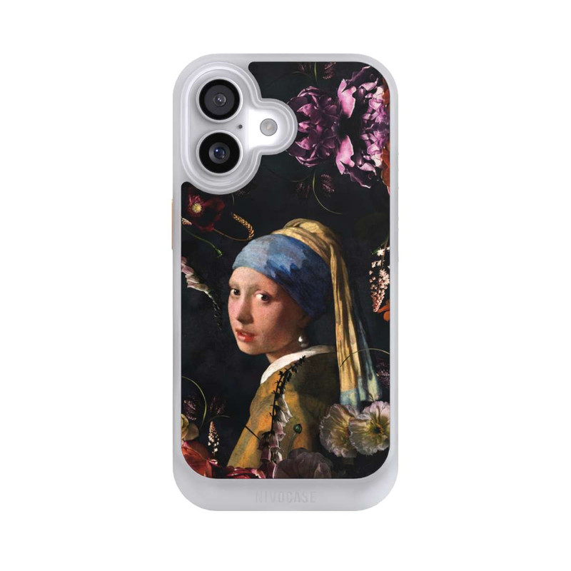iPhone 17 NIVOcore Mädchen mit Perlenohrringen und Rosen