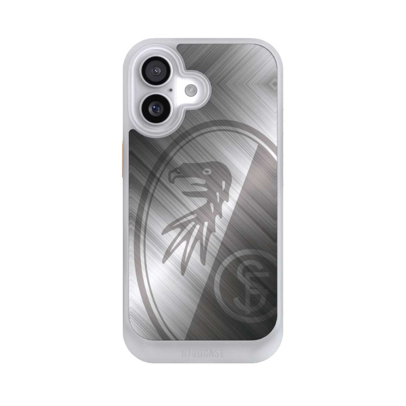 iPhone 17 NIVOcore SC Freiburg Glänzendes Metall Hintergrund