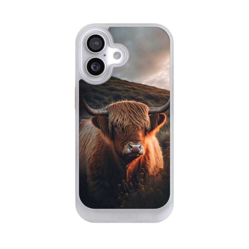 iPhone 17 NIVOcore Vache Highland avec de grandes cornes avec IA