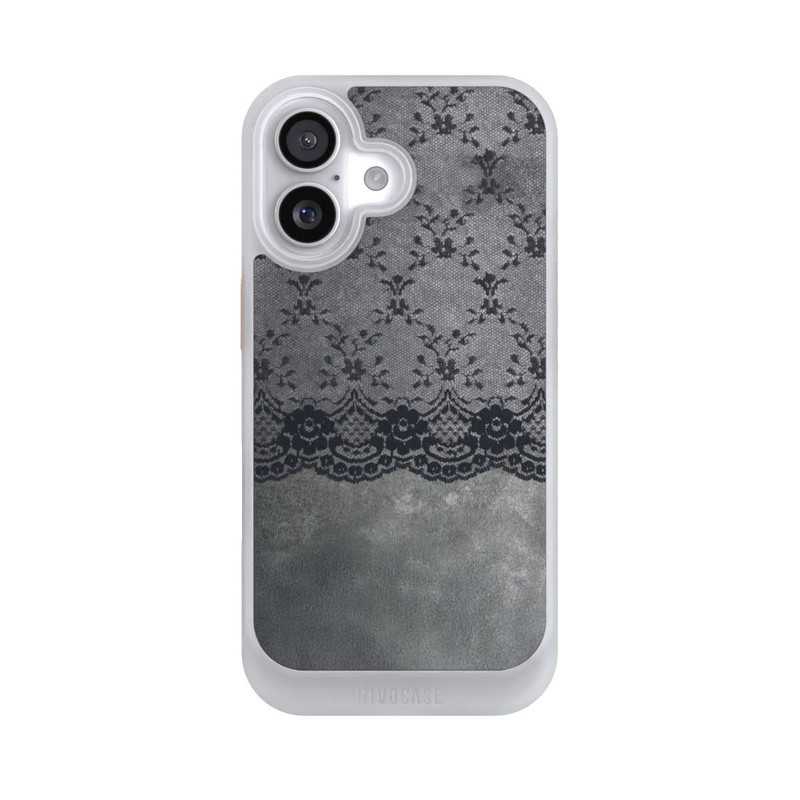iPhone 17 NIVOcore Schwarzes Spitzenmuster auf grauem Hintergrund