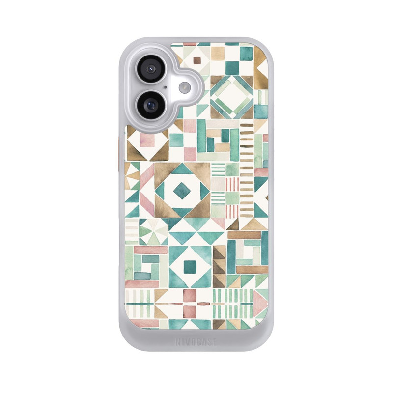 iPhone 17 NIVOcore Geometric Blocks Retro Vintage Patchwork Green