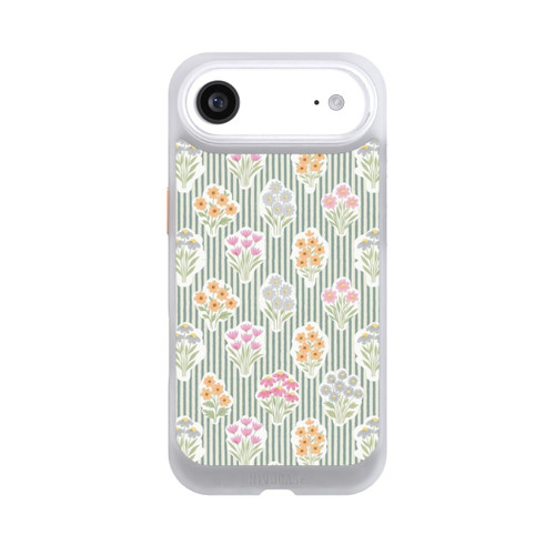 Apple iPhone Air NIVOcore Ditsy Flower Sticker Bouquets on Blue and Cream Pinstripes