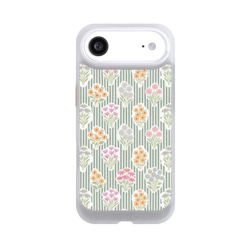 iPhone Air NIVOcore Ditsy Flower Sticker Bouquets on Blue and Cream Pinstripes