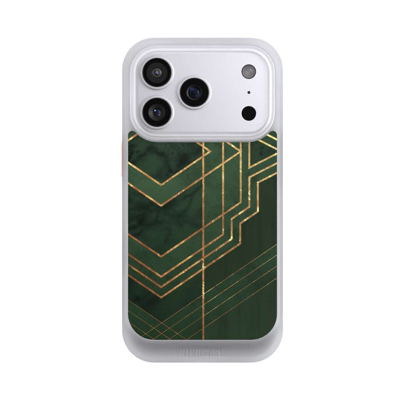 iPhone 17 Pro NIVOcore Dunkelgrün gemustert Goldene Streifen