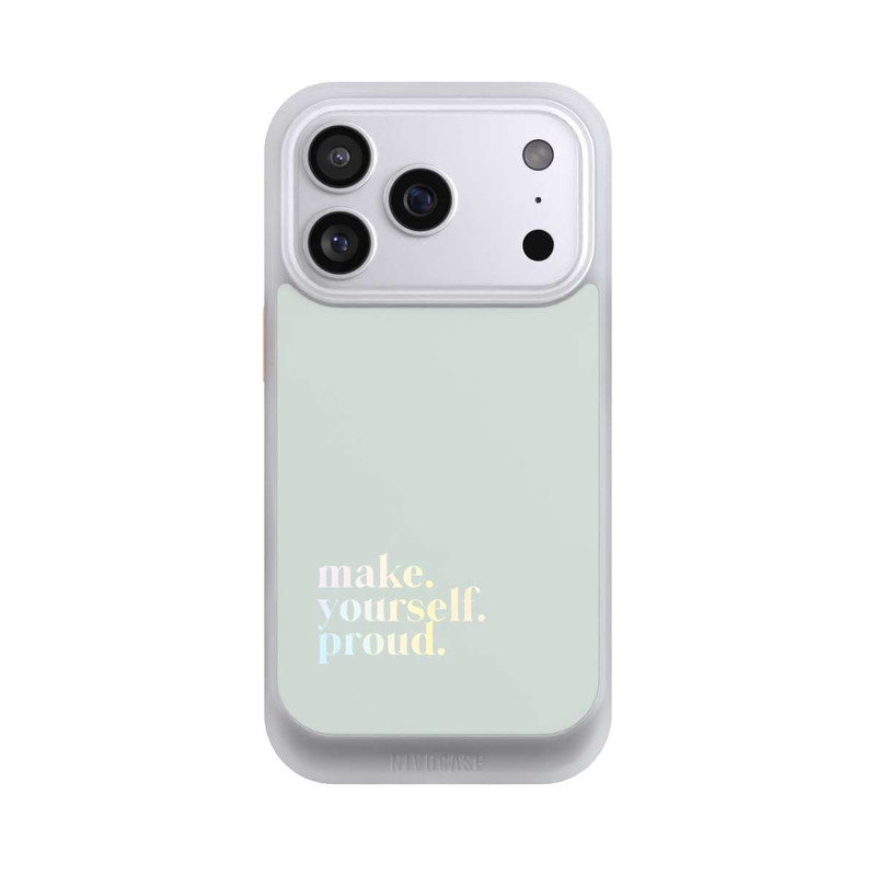 iPhone 17 Pro NIVOcore Make Yourself Proud Zitat-Minze und Farbverlauf