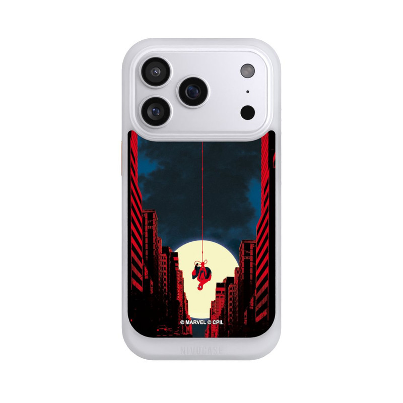 iPhone 17 Pro NIVOcore Spider-Man Marvel between Skyscrapers