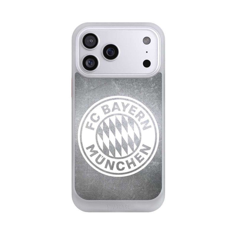 iPhone 17 Pro Max NIVOcore Klassisches FCB Logo Klein - Weiß auf Metalllook