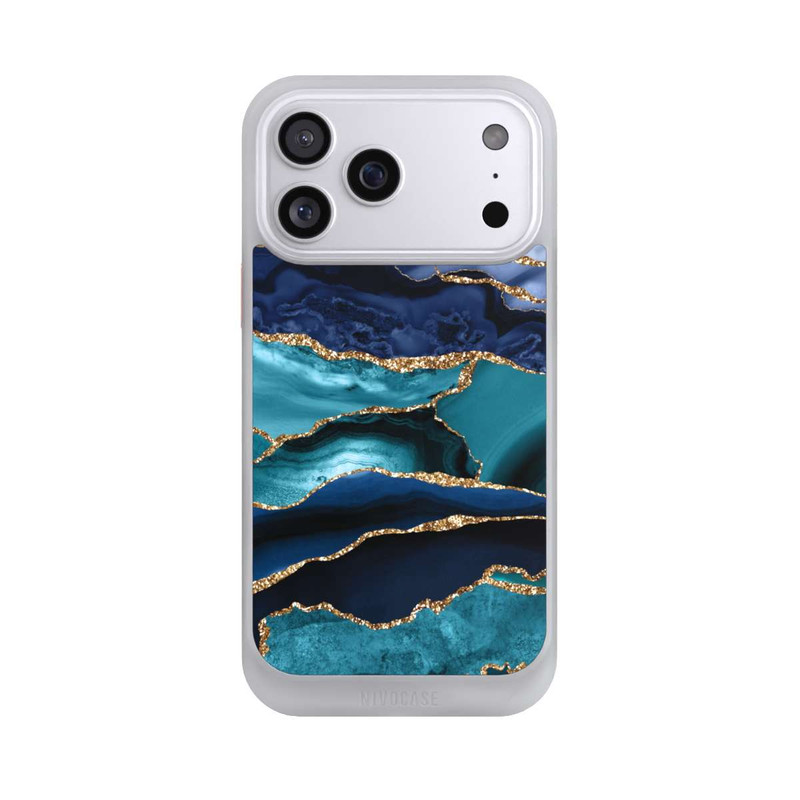 iPhone 17 Pro Max NIVOcore Dark and Light Blue Marble Gold Glitter Look