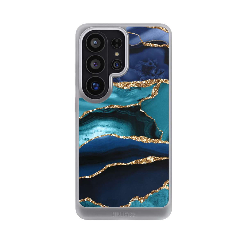 Galaxy S26 Ultra NIVOcore Dark and Light Blue Marble Gold Glitter Look