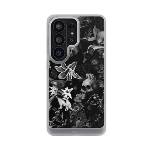 Samsung Galaxy S26 Ultra NIVOcore Totenköpfe und Blumen auf schwarzem Hintergrund