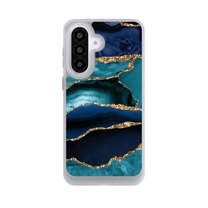 Galaxy A57 5G NIVOcore Dark and Light Blue Marble Gold Glitter Look
