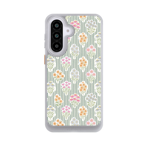Samsung Galaxy A57 5G NIVOcore Ditsy Flower Sticker Bouquets on Blue and Cream Pinstripes