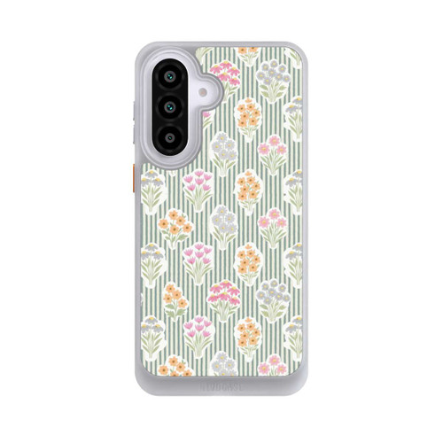 Samsung Galaxy A57 5G NIVOcore Ditsy Flower Sticker Bouquets on Blue and Cream Pinstripes