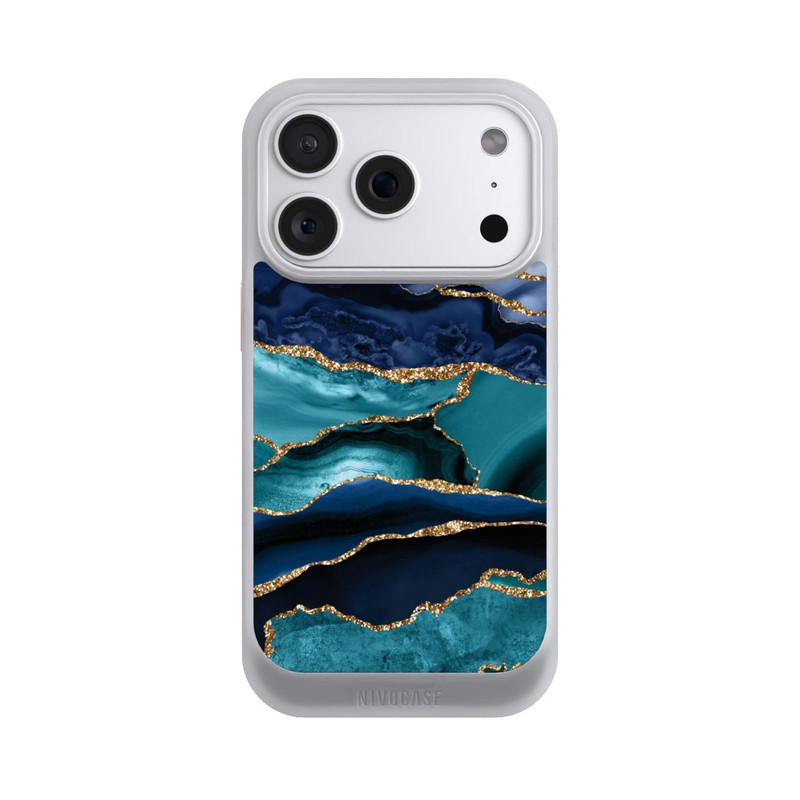iPhone 18 Pro NIVOcore Aspect pailleté doré marbré bleu foncé et bleu clair