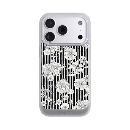 Apple iPhone 18 Pro NIVOcore Blumen und Streifen Schwarz und Weiß