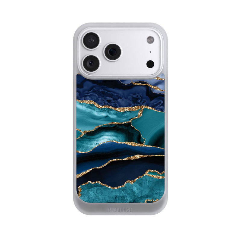 iPhone 18 Pro Max NIVOcore Dark and Light Blue Marble Gold Glitter Look